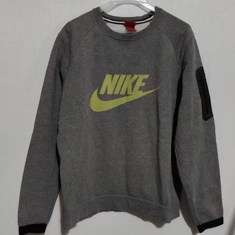 Nike Gray Crewneck Sweatshirt with Yellow-Green Swoosh